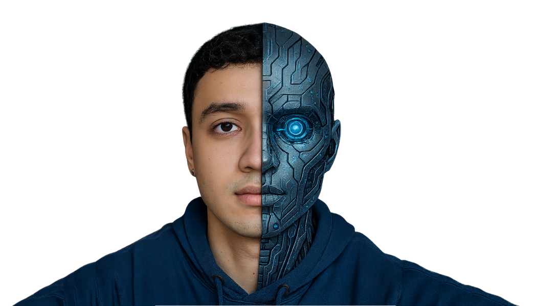 imagem do adrianousdev metade humano metade robô
